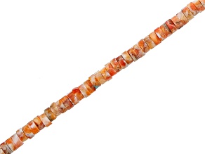 Orange Spiny Oyster Shell Rhodium Over Sterling Silver Heishi Bead Necklace