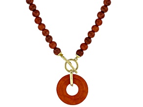Red Jadeite 18k Yellow Gold Over Sterling Silver Beaded Necklace
