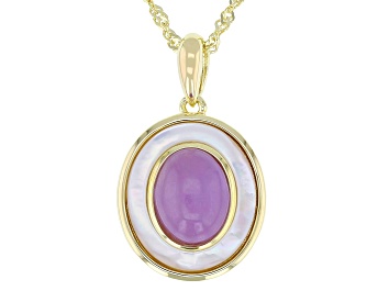 Picture of Purple Jadeite With White Mother-Of-Pearl 18k Yellow Gold Over Sterling Silver Pendant With Chain