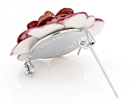 Hand Crafted Porcelain Camellia Flower Silver Tone Brooch