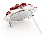 Hand Crafted Porcelain Camellia Flower Silver Tone Brooch