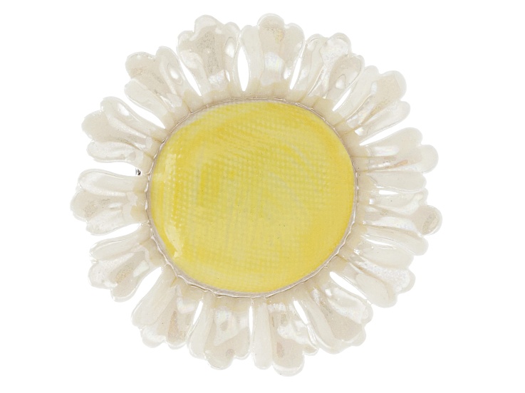Hand Crafted Porcelain Daisy Silver Tone Brooch