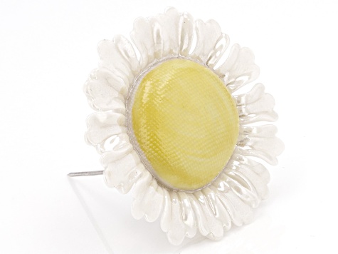 Hand Crafted Porcelain Daisy Silver Tone Brooch