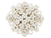 Hand Crafted Porcelain Rose Bouquet Silver Tone Brooch