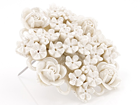 Hand Crafted Porcelain Rose Bouquet Silver Tone Brooch