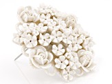 Hand Crafted Porcelain Rose Bouquet Silver Tone Brooch