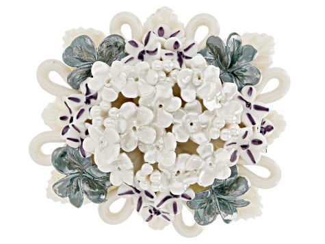 Hand Crafted Porcelain Posy Silver Tone Brooch