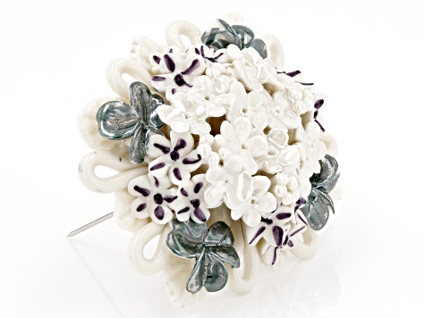 Hand Crafted Porcelain Posy Silver Tone Brooch