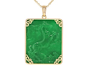 Jadeite 18k Yellow Gold Over Brass Pendant With Chain, 50x40mm