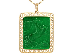 Jadeite 18k Yellow Gold Over Brass Pendant With Chain, 50x40mm