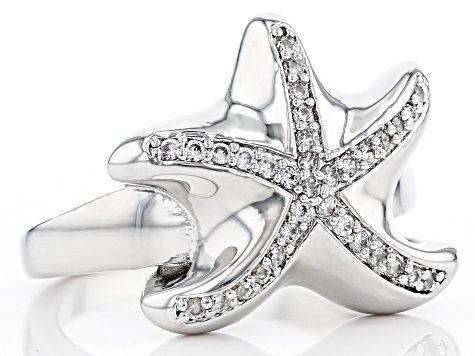 White Crystal Silver Tone Starfish Ring