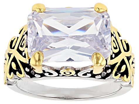 White Cubic Zirconia 14k Gold & Rhodium Over Brass Two-Tone Ring