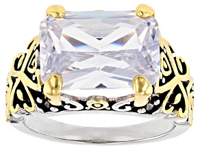 White Cubic Zirconia 14k Gold & Rhodium Over Brass Two-Tone Ring