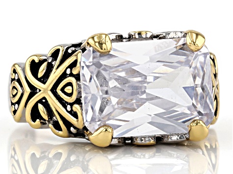 White Cubic Zirconia 14k Gold & Rhodium Over Brass Two-Tone Ring