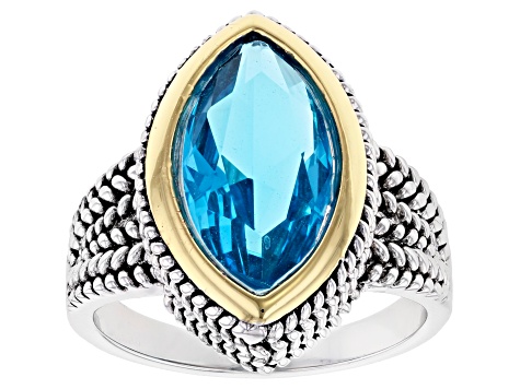 Blue Crystal 14k Yellow Gold And Rhodium Over Brass Two-Tone Ring