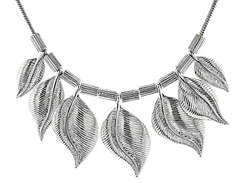 Silver Tone Graduated Leaf Necklace