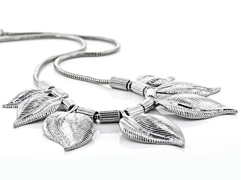 Silver Tone Graduated Leaf Necklace