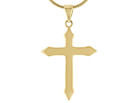 14k Gold Over Brass Cross Pendant With Chain