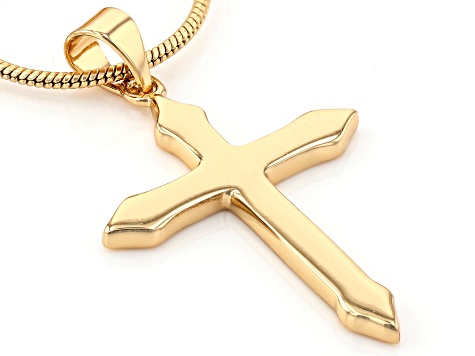 14k Gold Over Brass Cross Pendant With Chain