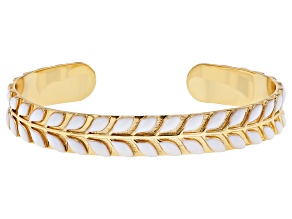White Enamel 14K Gold Over Brass Cuff Bracelet