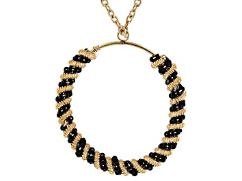 Picture of Black Bead Gold Tone Circle Pendant With Chain