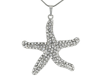 Picture of White Crystal Silver Tone Starfish Pendant With 26" Chain