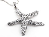 White Crystal Silver Tone Starfish Pendant With 26" Chain