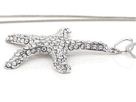 Fresh SilverTone Crystal Starfish Medallion Necklace 