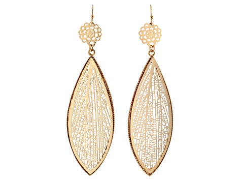 Gold Tone Leaf Design Earrings