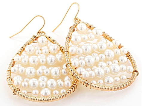 White Freshwater Pearl Simulant Gold Tone Dangle Earrings