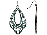 Patina Floral And Filigree Cut Out Dangle Earrings