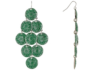 Picture of Green And Silver Tone Chandelier Earrings