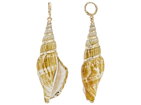 Multicolor Seashell Simulant Gold Tone Dangle Earrings