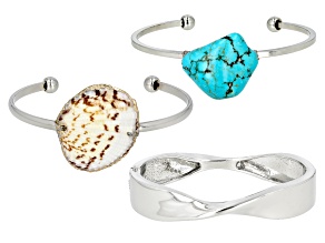 Shell Simulant Silver Tone Bracelet Set