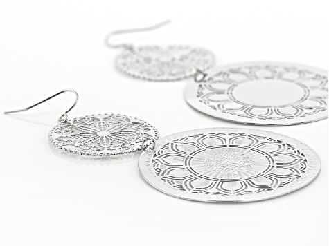 Silver Tone Floral Lace Design Dangle Earrings