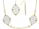 White Crystal Two-Tone Necklace And Earrings Set