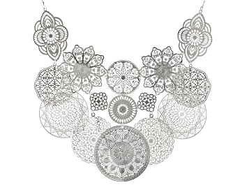 Picture of Silver Tone Floral Lace Design Bib Necklace