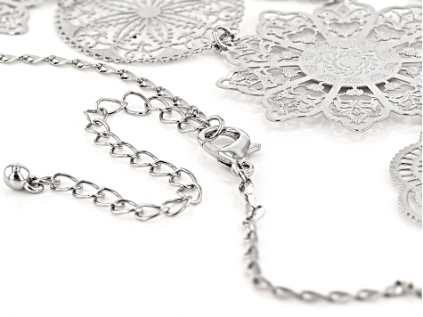Silver Tone Floral Lace Design Bib Necklace