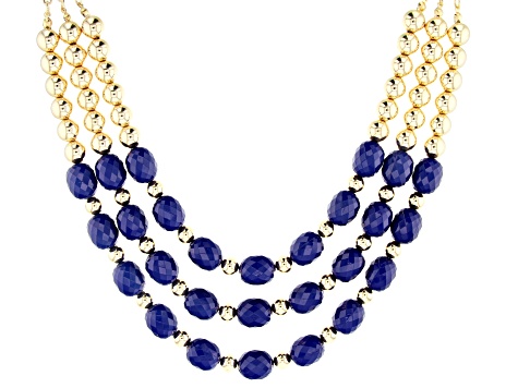 Blue Bead Gold Tone Nautical Necklace