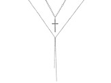 White Crystal Silver Tone Cross Multi-Row Necklace