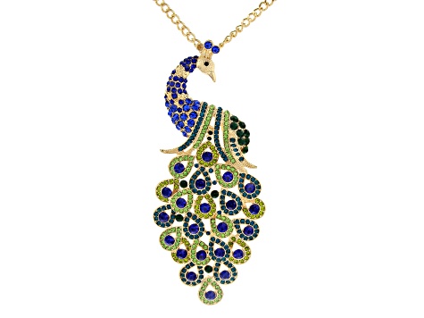 Multi-color Crystal Gold Tone Peacock Necklace