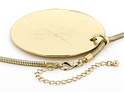 Gold Tone Hammered  Medallion Pendant With 35" Chain