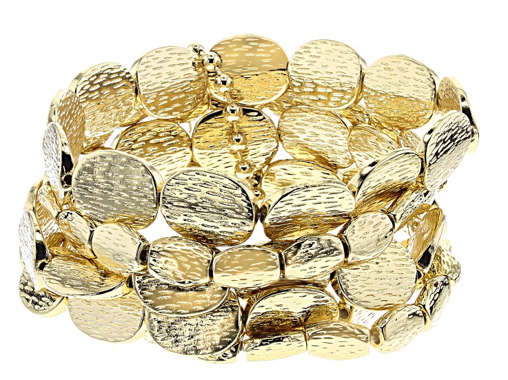 Gold Tone Hammered Stretch Bracelet Set Of Five