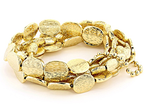 Gold Tone Hammered Stretch Bracelet Set Of Five