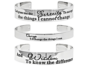 Silver Tone Serenity Prayer Cuff Bracelet Set of Three