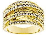 White Crystal Gold Tone Multi-Row Crossover Ring