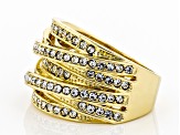 White Crystal Gold Tone Multi-Row Crossover Ring