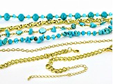 Turquoise Simulant And Blue Crystal Gold Tone Multi-Row Necklace