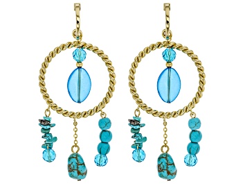 Picture of Turquoise Simulant And Blue Bead Gold Tone Statement Earrings