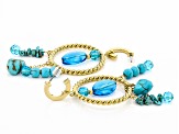 Turquoise Simulant And Blue Bead Gold Tone Statement Earrings